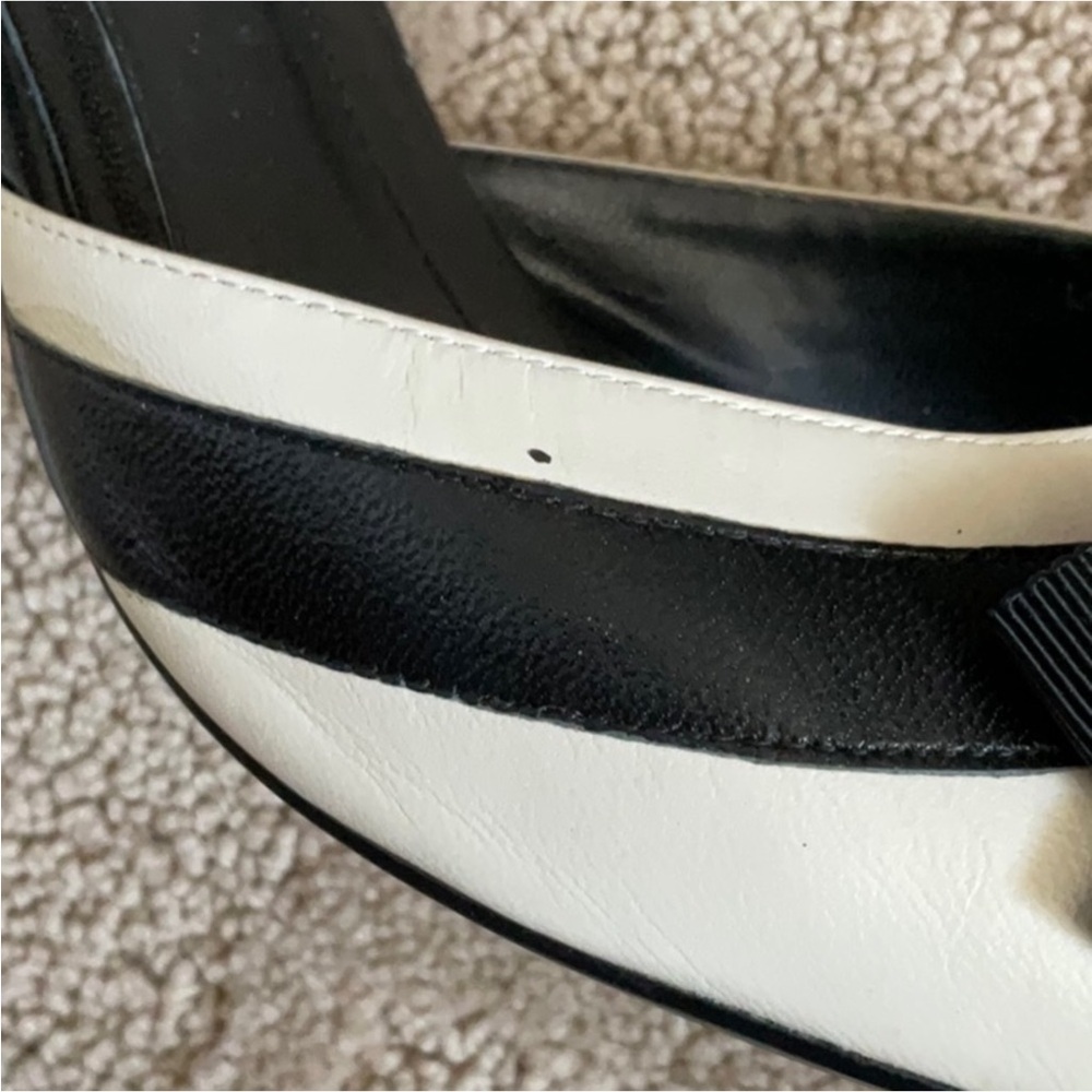 Alfani Black and White Leather Peep-Toe Heels with Slingback Strap - Picture 9 of 9